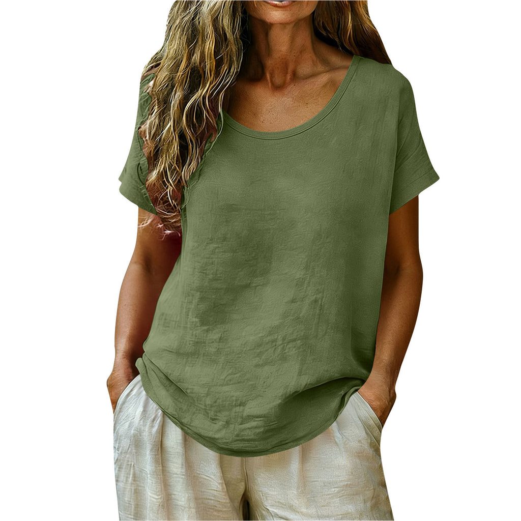 Casual Loose-Fitting Stylish Cotton-Linen Short-Sleeve Crew-Neck T-Shirt