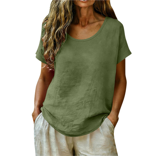 Casual Loose-Fitting Stylish Cotton-Linen Short-Sleeve Crew-Neck T-Shirt