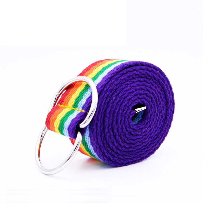 Women's Six-Color Rainbow Belt with Double Ring Buckle