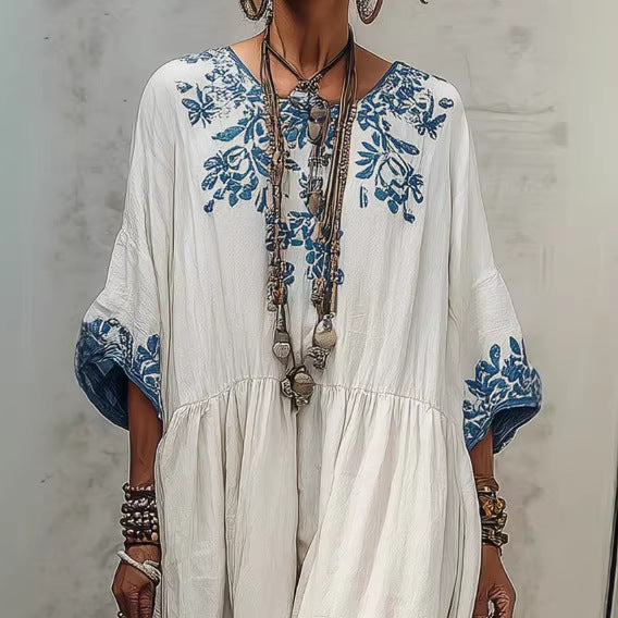 Elegant High-end Round-neck Printed Dress
