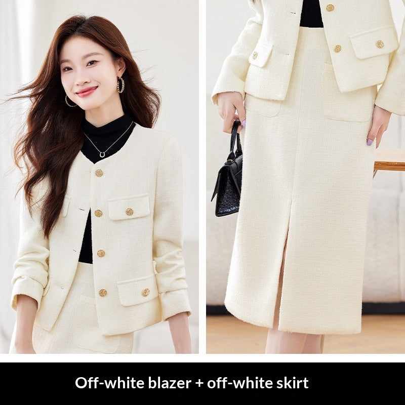 Women's Casual And Versatile Socialite-style Suit Skirt Set