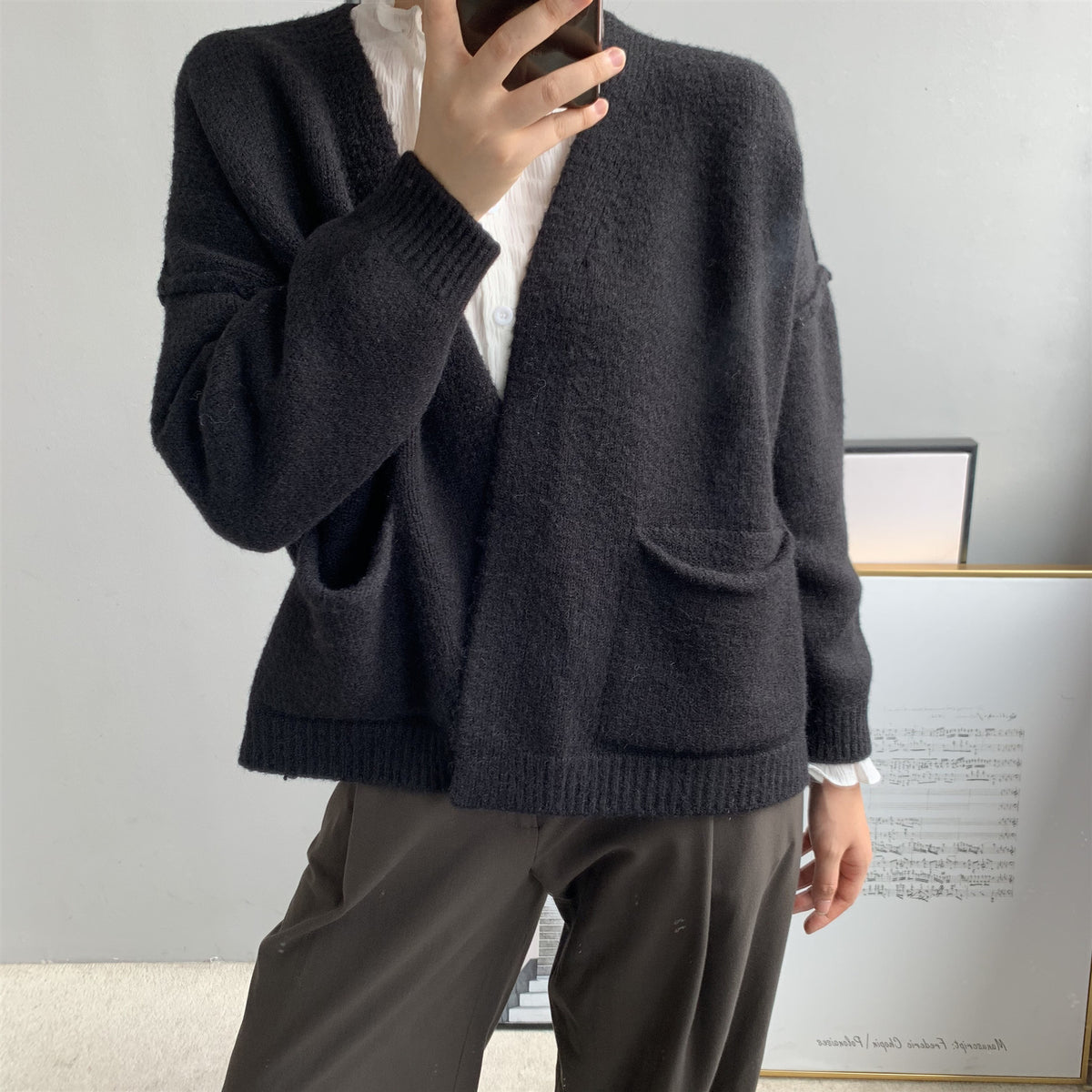 Casual Knitted Cardigan Laid-back Style Womens