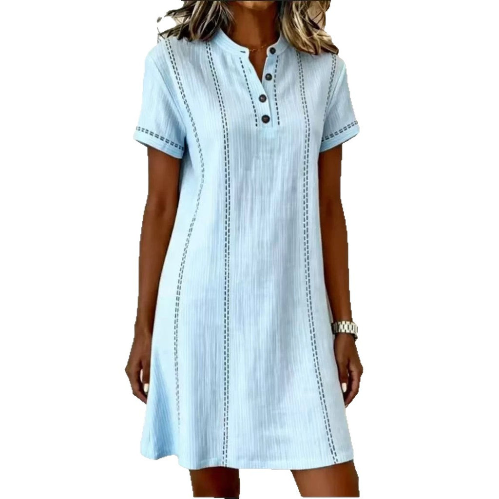 Loose-fitting Casual Printed Button-up Stand-collar Dress