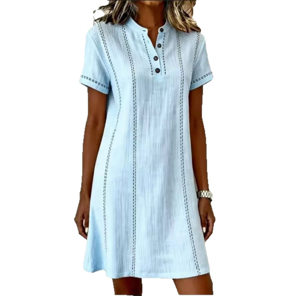 Loose-fitting Casual Printed Button-up Stand-collar Dress