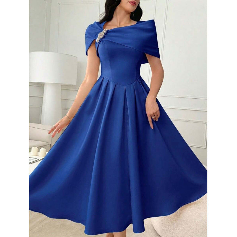 Womens Slim-fit Elegant Off-shoulder Waist-cinching Dress