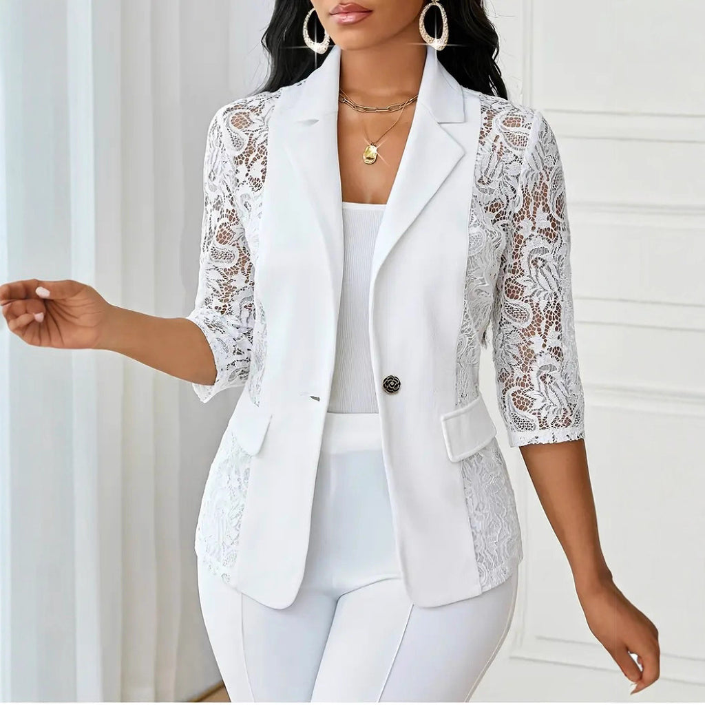 Lightweight Halflacepatched Singlebreasted Blazer Top
