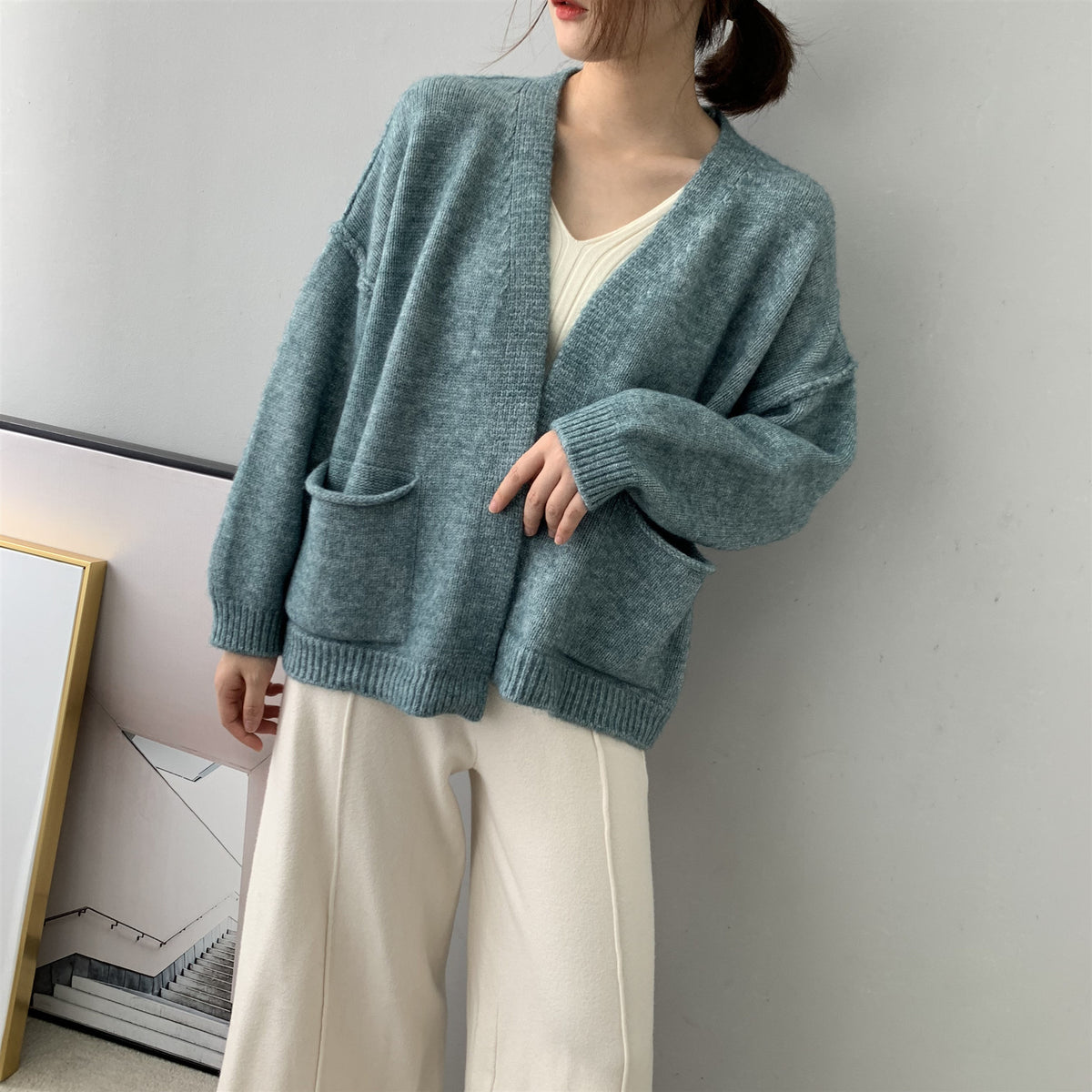 Casual Knitted Cardigan Laid-back Style Womens