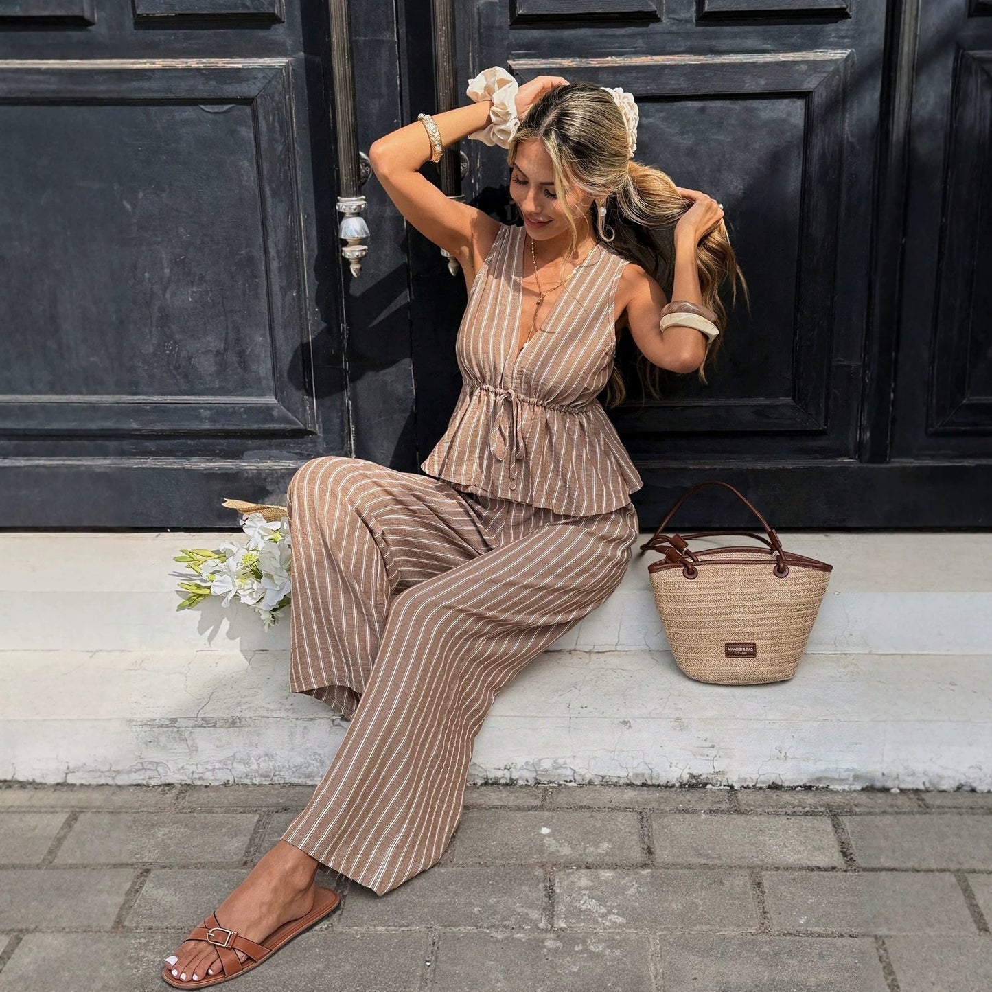 Sleeveless Top And Wide-leg Pants Two-piece Set