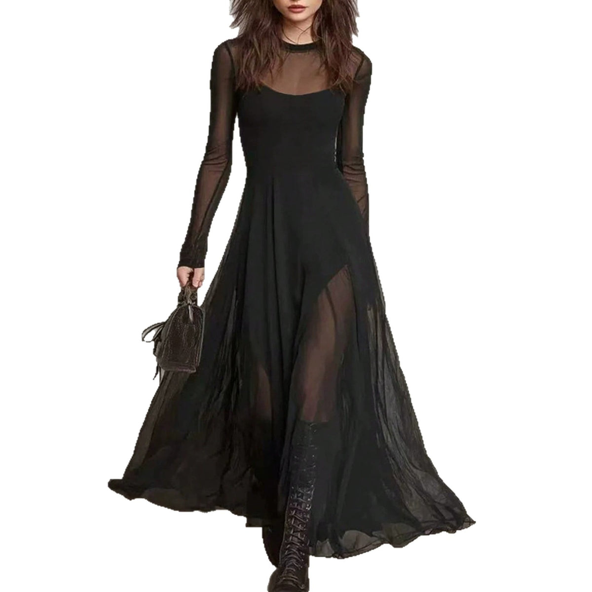 Elegant Mesh-spliced Two-piece Dress Set