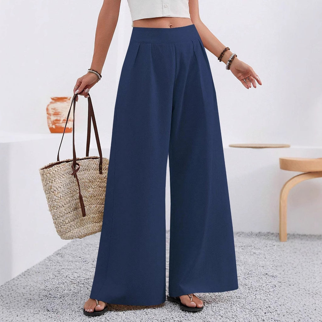 Pocketed High-waisted Fashionable Versatile Wide-leg Trousers Long Pants