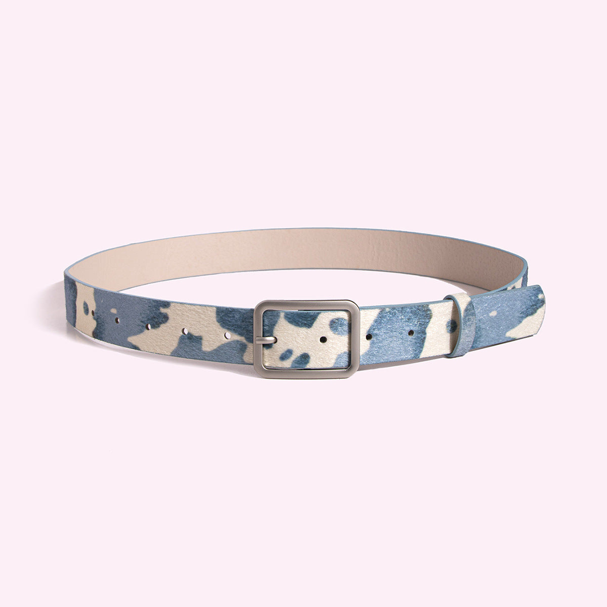 Black and White Cow Pattern Belt with Horsehair PU Design