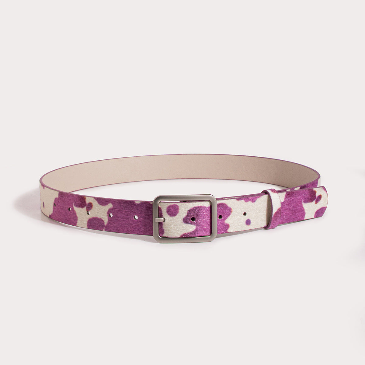 Black and White Cow Pattern Belt with Horsehair PU Design