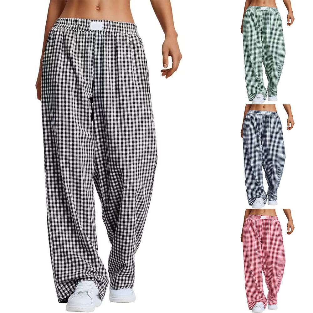 Plaid Casual Fashionable Lounge With Pockets Long Pants