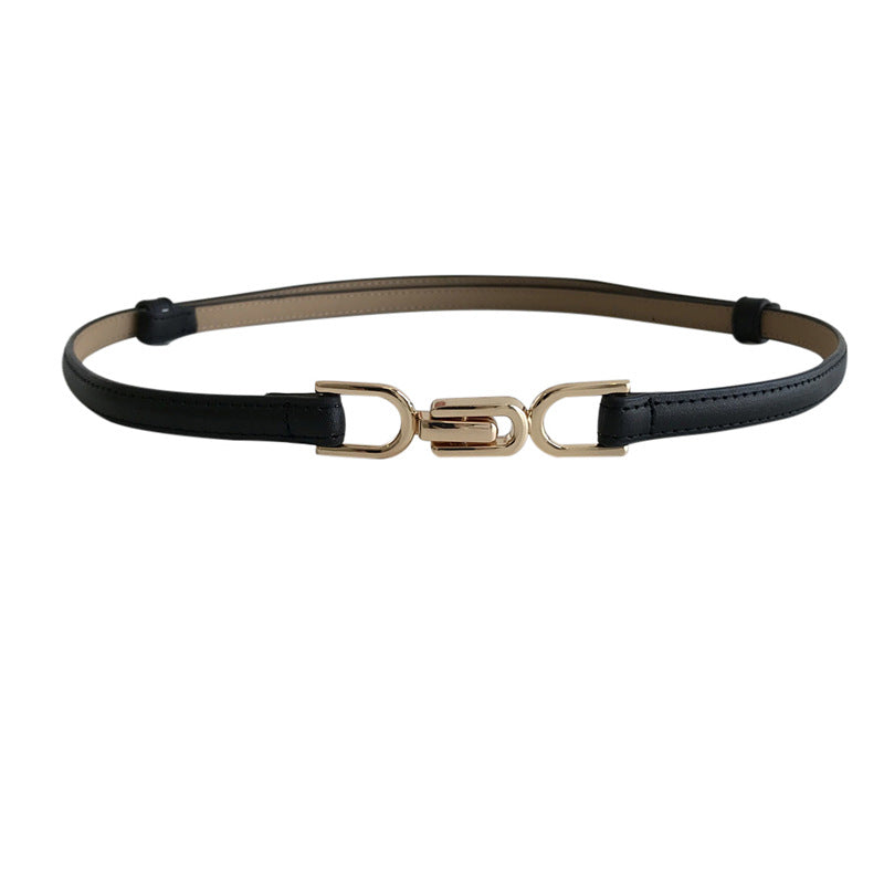 A Pair Of Buckles Belt Women's Fine Decoration Dress Matching with a sleek black design and gold alloy buckles.