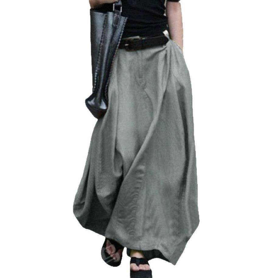 Womens Solid-color High-waisted Long Skirt