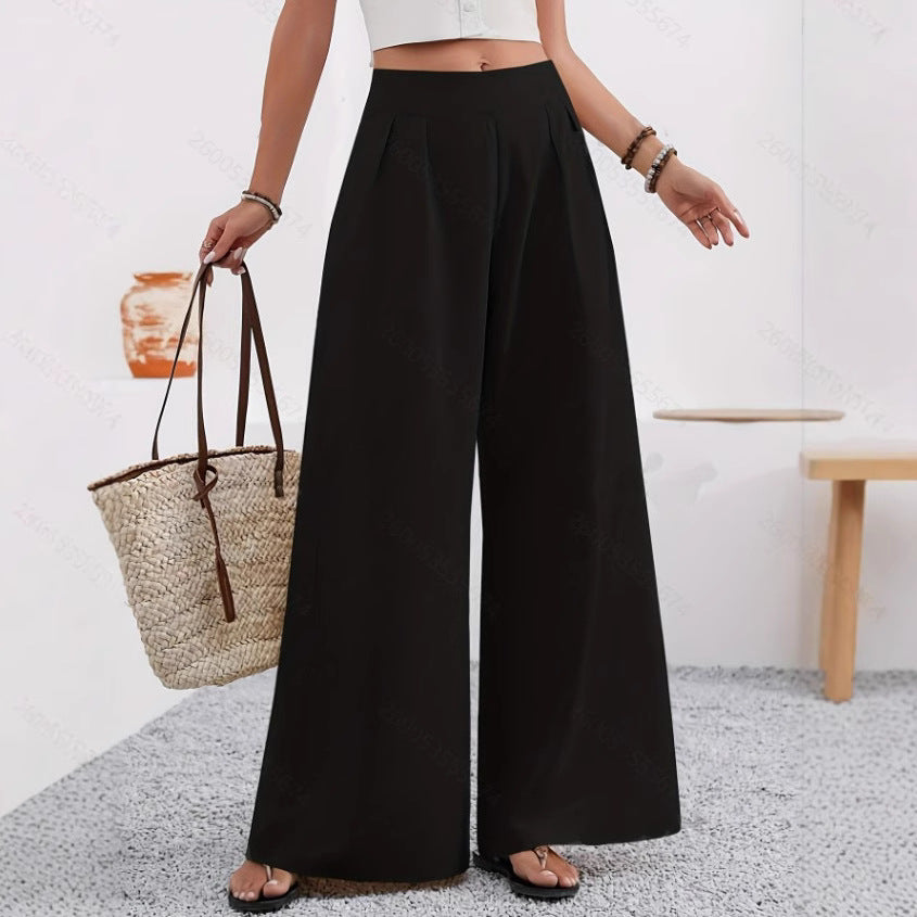 Pocketed High-waisted Fashionable Versatile Wide-leg Trousers Long Pants