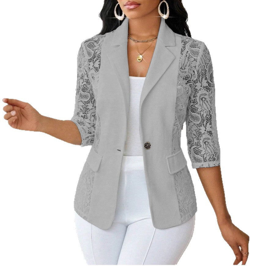 Lightweight Halflacepatched Singlebreasted Blazer Top